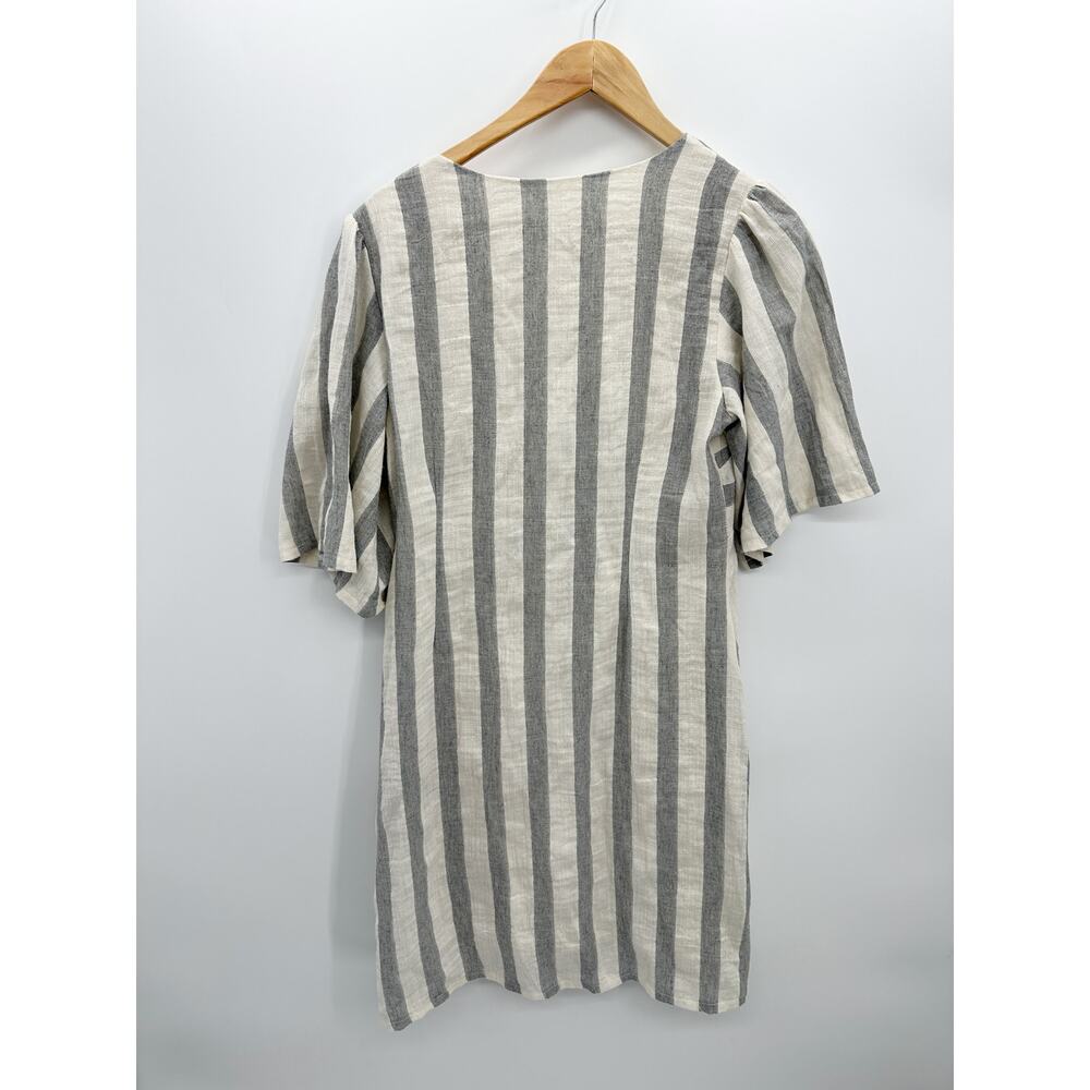 L Love Dress Women Medium Gray Cream Striped Button Down Midi Lagenlook‎ Minimal - Picture 2 of 7